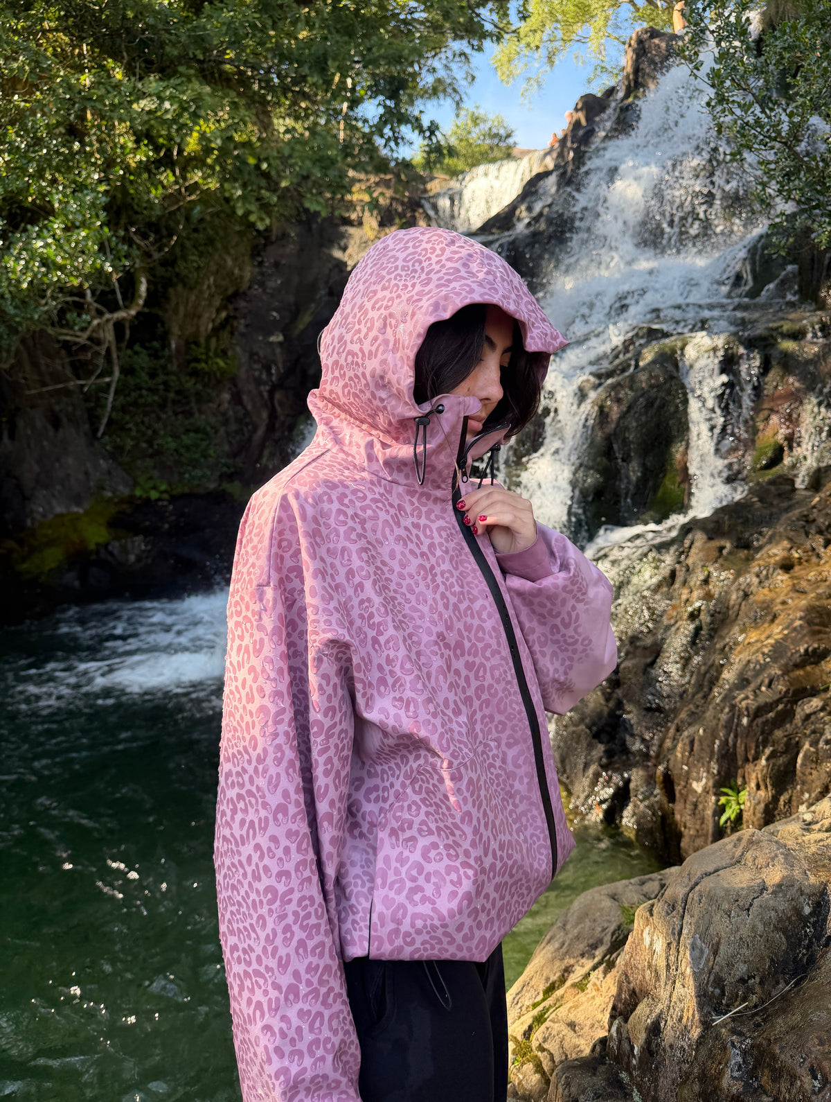 Water Reactive Cheetah Rain Jacket - Pink