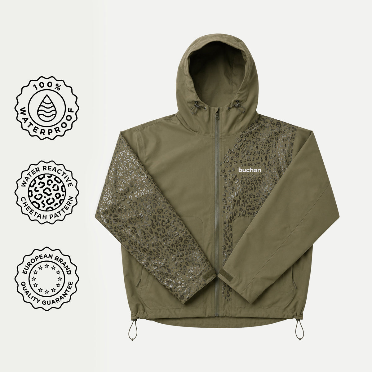 Water Reactive Cheetah Rain Jacket - Green