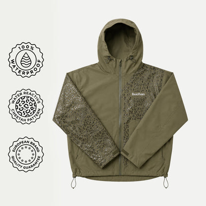 Water Reactive Cheetah Rain Jacket - Green