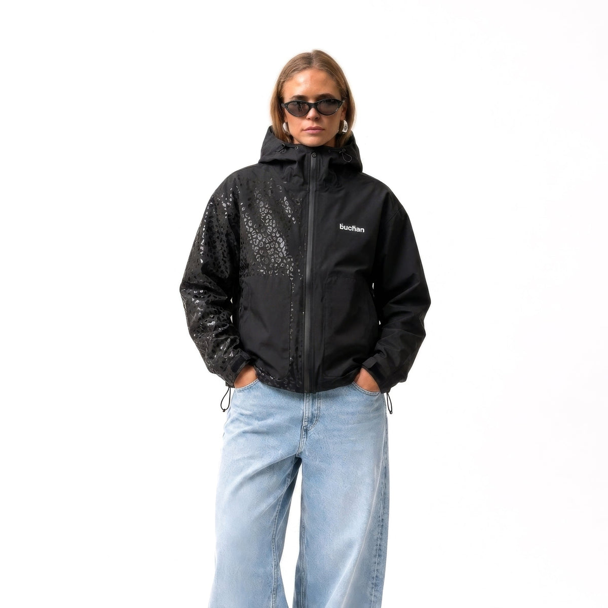 Water Reactive Cheetah Rain Jacket - Black