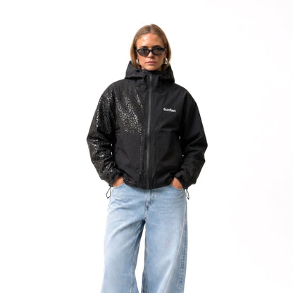 Water Reactive Cheetah Rain Jacket - Black