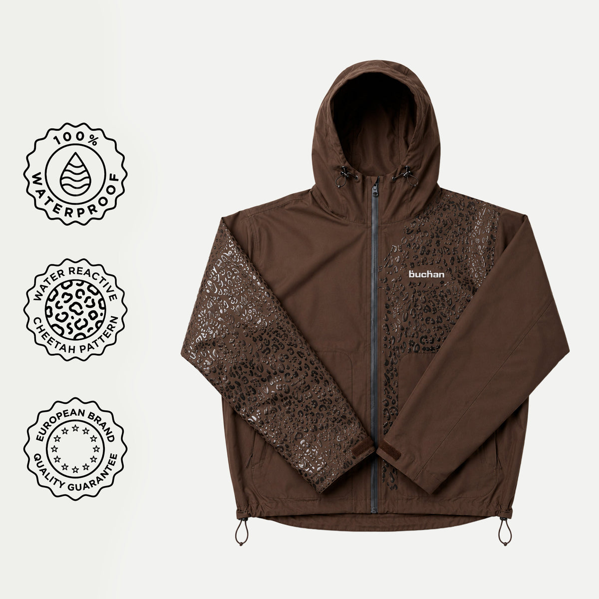 Water Reactive Cheetah Rain Jacket - Brown