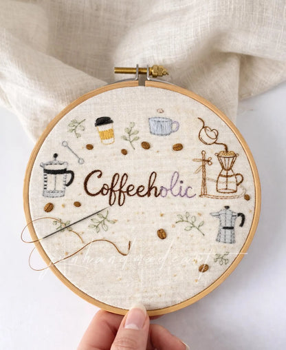 Coffeeholic Embroidered Linen Apron, Handmade Coffee Lover Apron, Cozy Kitchen Apron Gift for Her or Him