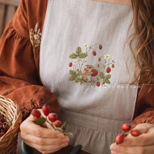 Hand Embroidered Linen Apron Dress, Wildflower Embroidery Dress, Cottagecore Linen Dress, Floral Rustic Apron, Vintage Farmhouse Dress