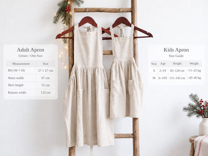 Personalized Mommy and Me Aprons, Matching Mom and Kids Linen Apron Set, Hand Embroidered Acorn & Squirrel, Custom Name Autumn Family Gift
